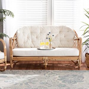 Baxton Studio Aliane Loveseat, One Size, White/Natural Brown