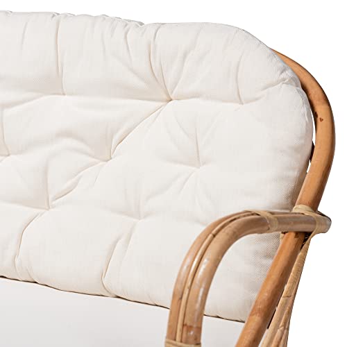 Baxton Studio Aliane Loveseat, One Size, White/Natural Brown