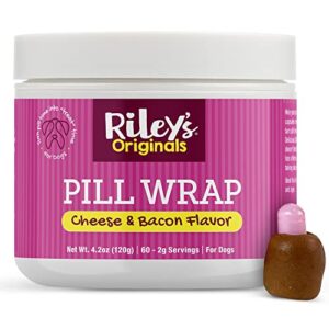 riley's pill wrap for dogs - delicious cheese & bacon flavored pill paste /wrap pills, capsules, tablets in a pocket or pouch to mask the taste & make pill time fun - 4.2 oz