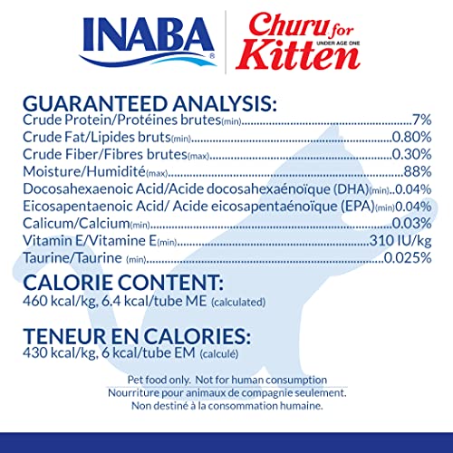 INABA Churu for Kittens, Grain-Free Creamy, Purée Lickable Cat Treats with DHA, EPA, Vitamin E & Taurine, 0.5 Ounces Each, 24 Tubes (4 per Pack), Chicken Recipe