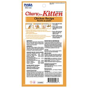 INABA Churu for Kittens, Grain-Free Creamy, Purée Lickable Cat Treats with DHA, EPA, Vitamin E & Taurine, 0.5 Ounces Each, 24 Tubes (4 per Pack), Chicken Recipe