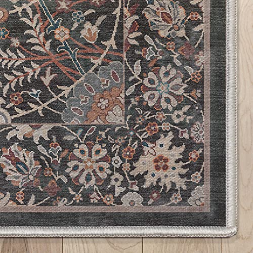 Well Woven Liana Flatweave Floral 7'7" x 9'10" Charcoal Grey & Beige Area Rug