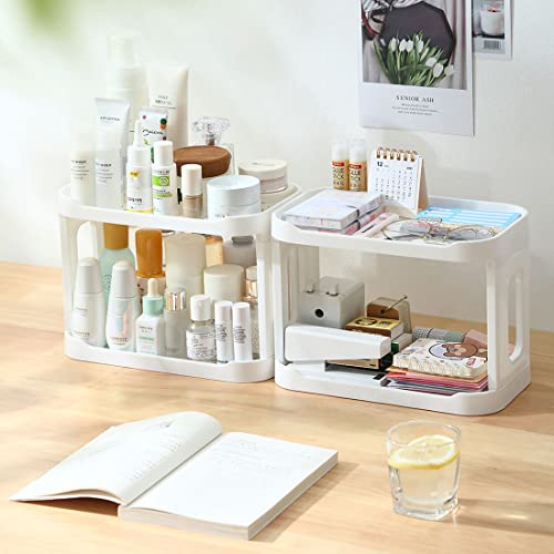 XUDAUP Bathroom Countertop Organizer 2 Tier Plastic Bedroom Desktop Storage 2PACK Shelf Vanity Counter Top Rack Perfect for Bedroom Washroom Office School Kitchen (White)