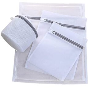 5 white delicate laundry wash bags-mesh laundry bags with 5 combinations, mesh laundry bags for delicate with premium zipper, travel storage organize bag, clothing washing bags for blouse, bra, hosiery, stocking, underwear, lingerie, shirts, t-shirts