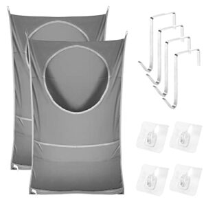 2 pcs hanging laundry hamper bags laelr over door laundry bag with stainless steel hooks and self-adhesive hooks large laundry organizer with zipper for holding dirty clothes and saving space 29x18''