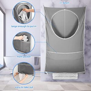 2 PCS Hanging Laundry Hamper Bags Laelr Over Door Laundry Bag with Stainless Steel Hooks and Self-adhesive Hooks Large Laundry Organizer with Zipper for Holding Dirty Clothes and Saving Space 29x18''