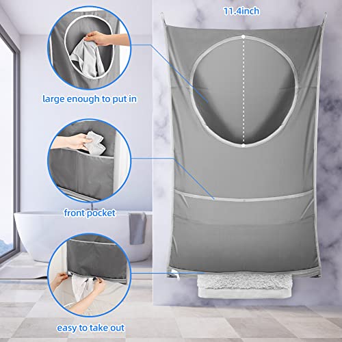 2 PCS Hanging Laundry Hamper Bags Laelr Over Door Laundry Bag with Stainless Steel Hooks and Self-adhesive Hooks Large Laundry Organizer with Zipper for Holding Dirty Clothes and Saving Space 29x18''