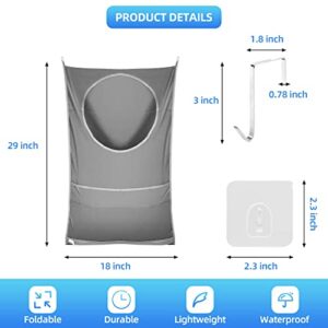 2 PCS Hanging Laundry Hamper Bags Laelr Over Door Laundry Bag with Stainless Steel Hooks and Self-adhesive Hooks Large Laundry Organizer with Zipper for Holding Dirty Clothes and Saving Space 29x18''