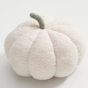 monkiss halloween pumpkin pillow decorations, soft pumpkin shaped throw pillow short fleece skin-friendly,pumpkin decorating pillow plush for thanksgiving gifts (white, 14 inch)…