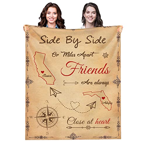 Personalized Best Friend Throw Blanket with State & Name, Custom Long Distance Friendship Soft Flannel Fleece Throw Blanket for Women Girls, Customized Friendship Gifts for Bestie, BFF, Soul Sister