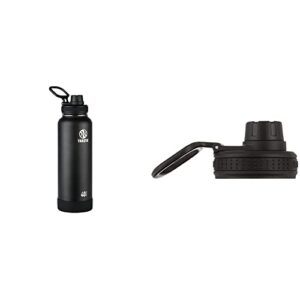 takeya actives insulated stainless water bottle with insulated spout lid, 40oz, onyx & originals bottle spout lid, black