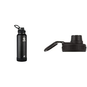 Takeya Actives Insulated Stainless Water Bottle with Insulated Spout Lid, 40oz, Onyx & Originals Bottle Spout Lid, Black