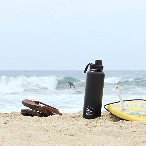 Takeya Actives Insulated Stainless Water Bottle with Insulated Spout Lid, 40oz, Onyx & Originals Bottle Spout Lid, Black