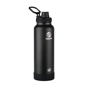 Takeya Actives Insulated Stainless Water Bottle with Insulated Spout Lid, 40oz, Onyx & Originals Bottle Spout Lid, Black