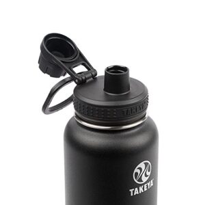 Takeya Actives Insulated Stainless Water Bottle with Insulated Spout Lid, 40oz, Onyx & Originals Bottle Spout Lid, Black