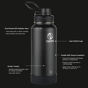 Takeya Actives Insulated Stainless Water Bottle with Insulated Spout Lid, 40oz, Onyx & Originals Bottle Spout Lid, Black