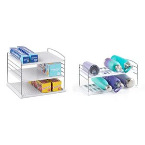 youcopia upspace adjustable box organizer for foil wrap and kitchen cabinet storage, 12" x 9", white & upspace water bottle organizer, 2-shelf wide, white