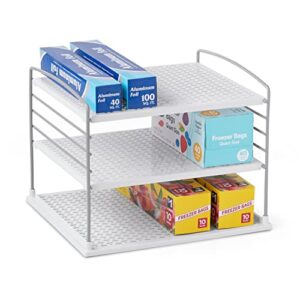 YouCopia UpSpace Adjustable Box Organizer for Foil Wrap and Kitchen Cabinet Storage, 12" x 9", White & UpSpace Water Bottle Organizer, 2-Shelf Wide, White