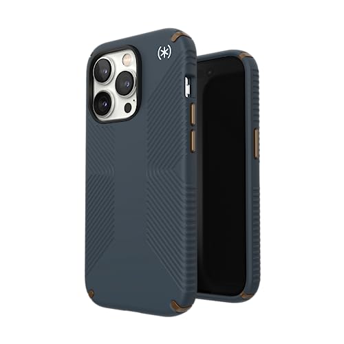 Speck iPhone 14 Pro Case - Drop Protection, Scratch Resistant, Dual Layer Slim Phone Case for 6.1 Inch iPhones 14 Pro - Built for MagSafe - Presidio2 Grip - Charcoal/Cool Bronze/White