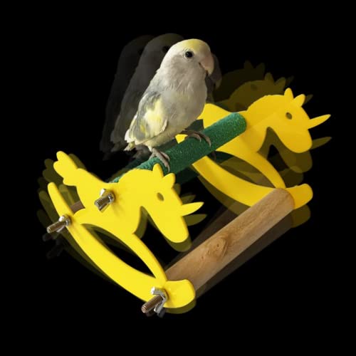 Bird Rocking Horse Toy Set, Bird Perch Stand Toy, Bird Training Toy, Bird Intelligence Training Toy, Parrot Educational Table Top Trick Prop Toy for Parrot Conure Cockatiel (Yellow, Without Tray)