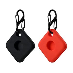 silicone case for tile pro 2020 & 2018 with keychains, 2 pack anti-scratch protective cover with carabiner (black/red)