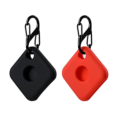 Silicone Case for Tile Pro 2020 & 2018 with Keychains, 2 Pack Anti-Scratch Protective Cover with Carabiner (Black/Red)