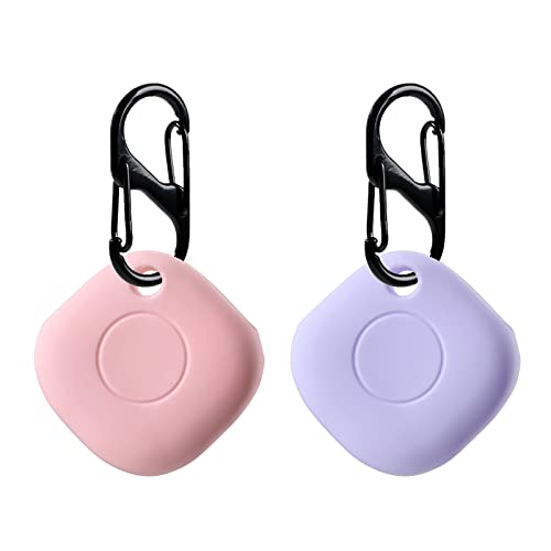 Silicone Case for Galaxy SmartTag with Keychains, 2 Pack Anti-Scratch Protective Cover with Carabiner (Pink/Purple)