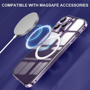 Case for iPhone 14 Pro Max, Jonwelsy 360 Degree Double-sided Protection Compatible with Magsafe Magnetic Adsorption Metal Bumper Front Tempered Glass Back Frosted PC Cover for 14 Pro Max 6.7" (Purple)