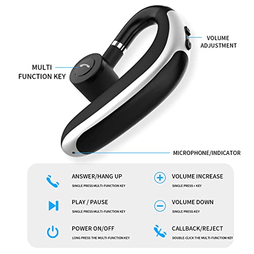 Single Ear Bluetooth Headset, Wireless Bluetooth Earbuds 5.0 in Ear Wireless Car Driving Headset Single Handfree Headphone with Microphone