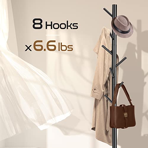 WANGMUXIA High-Grade Wooden Coat Rack, Freestanding Coat Rack with 8 Hooks and 3 Adjustable Size Tree Coat Racks for Bedroom, Hallway, Entrance, Office, for Hats, Coats, Scarves, Handbags