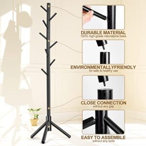 WANGMUXIA High-Grade Wooden Coat Rack, Freestanding Coat Rack with 8 Hooks and 3 Adjustable Size Tree Coat Racks for Bedroom, Hallway, Entrance, Office, for Hats, Coats, Scarves, Handbags