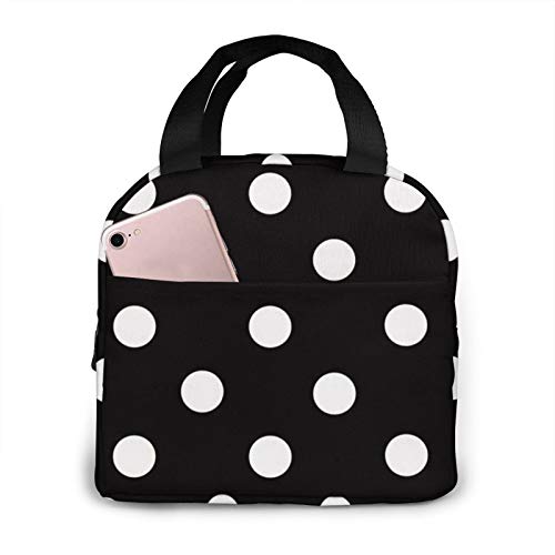 White and Black Polka Dot Lunch Bag Tote Bag Lunch Bag for Women Lunch Box Insulated Lunch Container