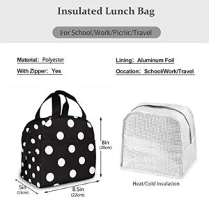 White and Black Polka Dot Lunch Bag Tote Bag Lunch Bag for Women Lunch Box Insulated Lunch Container