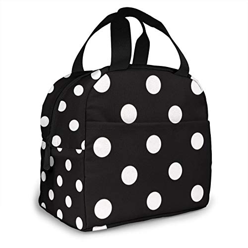 White and Black Polka Dot Lunch Bag Tote Bag Lunch Bag for Women Lunch Box Insulated Lunch Container