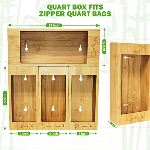 GreenSpace Bamboo Food Storage Bag Organizer (4 box set) for Kitchen Counter, Drawer, or Wall Mounted - Compatible With Gallon, Quart, Sandwich & Snack Bags