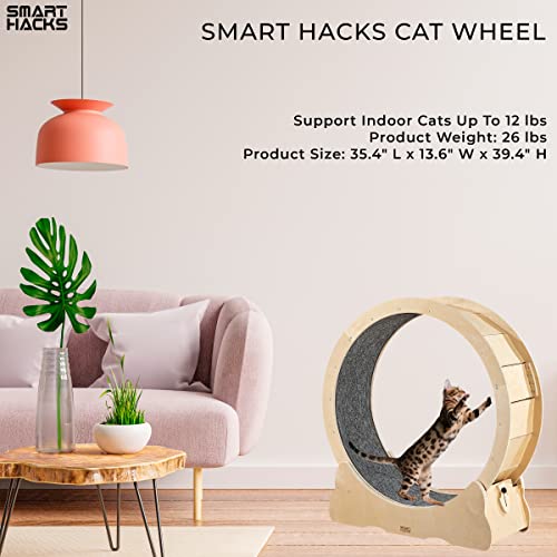 SMART HACKS Cat Wheel, Cat Exercise Wheel, Cat Wheels for Indoor Cats, Cat Treadmill, Cat Running Wheel, Sturdy Quiet 39.4" H for Large Cats (Wooden)