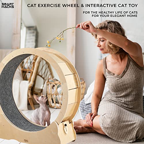 SMART HACKS Cat Wheel, Cat Exercise Wheel, Cat Wheels for Indoor Cats, Cat Treadmill, Cat Running Wheel, Sturdy Quiet 39.4" H for Large Cats (Wooden)