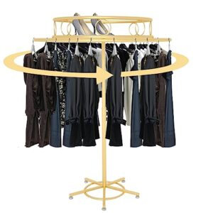 rotatable round garment rack, adjustable clothing floor-standing display for hanging apparel and placement of accessories, portable metal clothes shelf for retail and boutiques