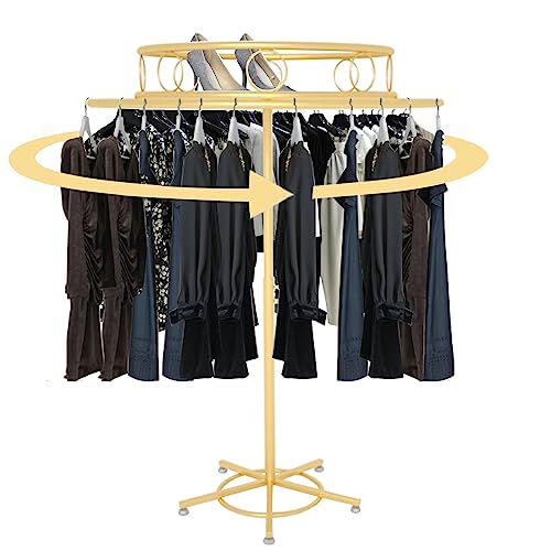 Rotatable Round Garment Rack, Adjustable Clothing Floor-Standing Display for Hanging Apparel and Placement of Accessories, Portable Metal Clothes Shelf for Retail and Boutiques