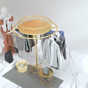 Rotatable Round Garment Rack, Adjustable Clothing Floor-Standing Display for Hanging Apparel and Placement of Accessories, Portable Metal Clothes Shelf for Retail and Boutiques