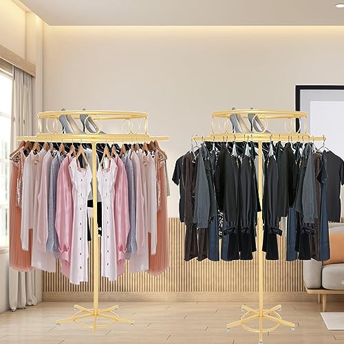 Rotatable Round Garment Rack, Adjustable Clothing Floor-Standing Display for Hanging Apparel and Placement of Accessories, Portable Metal Clothes Shelf for Retail and Boutiques