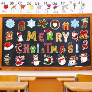 NBjiuyin 72 Pieces Christmas Mini Cut-Outs with 100 Glue Point Dots Assorted Xmas Cartoon Accents Cutouts for Bulletin Board Classroom Decoration School Home Holiday Christmas Party