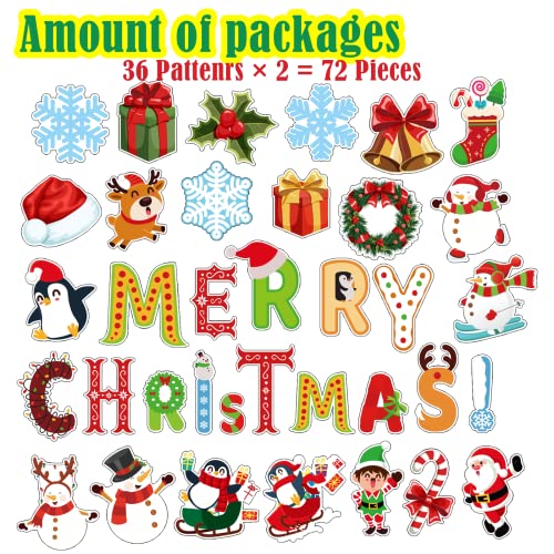 NBjiuyin 72 Pieces Christmas Mini Cut-Outs with 100 Glue Point Dots Assorted Xmas Cartoon Accents Cutouts for Bulletin Board Classroom Decoration School Home Holiday Christmas Party