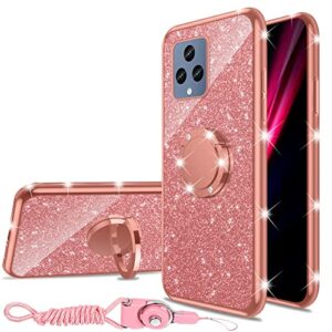 nancheng for t-mobile revvl 6 5g case (not revvl 6 pro 5g), case for revvl 6 5g girls women glitter cute luxury soft silicone clear cover with ring stand shockproof protective phone case - rose gold