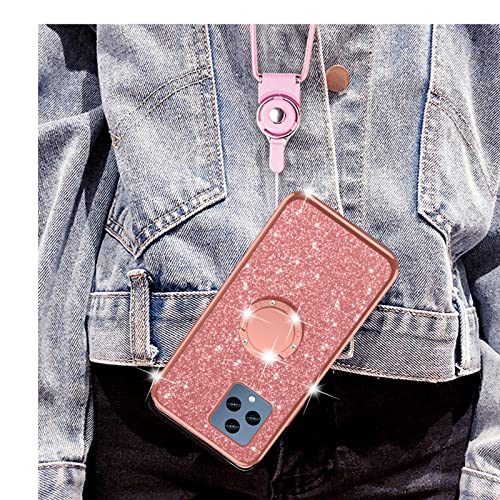 nancheng for T-Mobile Revvl 6 5G Case (Not Revvl 6 Pro 5G), Case for Revvl 6 5G Girls Women Glitter Cute Luxury Soft Silicone Clear Cover with Ring Stand Shockproof Protective Phone Case - Rose Gold