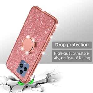 nancheng for T-Mobile Revvl 6 5G Case (Not Revvl 6 Pro 5G), Case for Revvl 6 5G Girls Women Glitter Cute Luxury Soft Silicone Clear Cover with Ring Stand Shockproof Protective Phone Case - Rose Gold