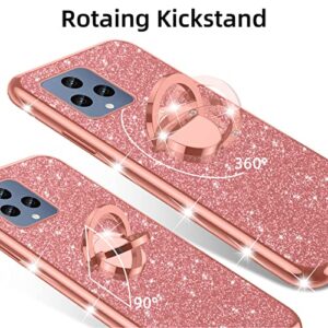 nancheng for T-Mobile Revvl 6 5G Case (Not Revvl 6 Pro 5G), Case for Revvl 6 5G Girls Women Glitter Cute Luxury Soft Silicone Clear Cover with Ring Stand Shockproof Protective Phone Case - Rose Gold