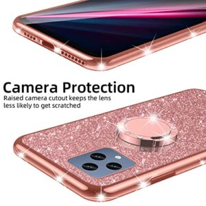 nancheng for T-Mobile Revvl 6 5G Case (Not Revvl 6 Pro 5G), Case for Revvl 6 5G Girls Women Glitter Cute Luxury Soft Silicone Clear Cover with Ring Stand Shockproof Protective Phone Case - Rose Gold