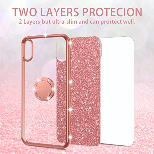 nancheng for T-Mobile Revvl 6 5G Case (Not Revvl 6 Pro 5G), Case for Revvl 6 5G Girls Women Glitter Cute Luxury Soft Silicone Clear Cover with Ring Stand Shockproof Protective Phone Case - Rose Gold