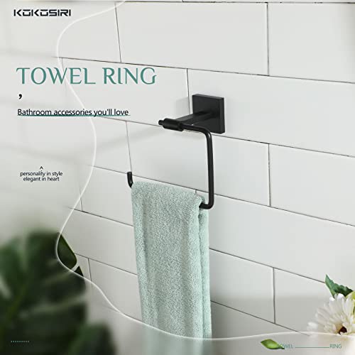 KOKOSIRI Robe Hooks Bathroom Towel Hook 2 Pack Bath Towel Rings Hand Towel Holder Matte Black B1013BK-P2+B3007BK